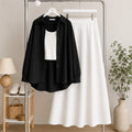 Black Button Down Shirt & White Inner & White Flowy Maxi Skirt