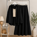 Black Button Down Shirt & Beige Inner & Black Flowy Maxi Skirt