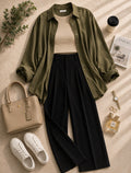 Olive-Green Button Down Shirt & Beige Inner & Black Formal Pant
