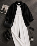 Black Button Down Shirt & White Inner & White Formal Pant