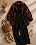 Maroon Button Down Shirt & Black Inner & Black Formal Pant