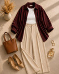 Maroon Button Down Shirt & White Inner & Beige Formal Pant