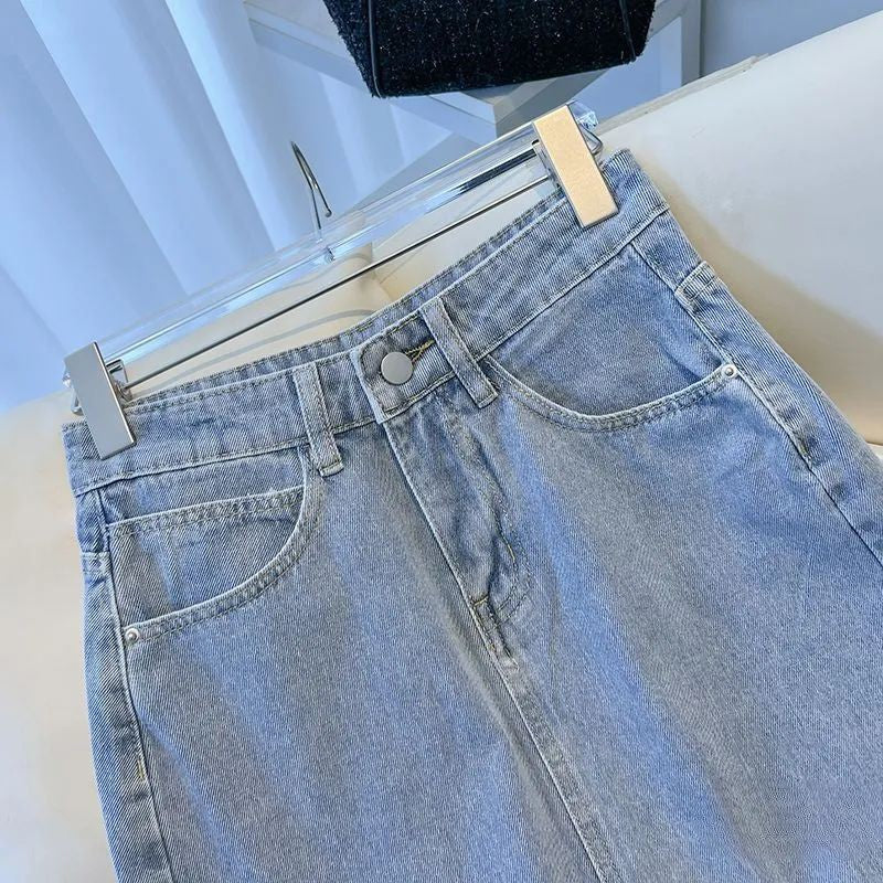 Ice Blue Denim Maxi Skirt