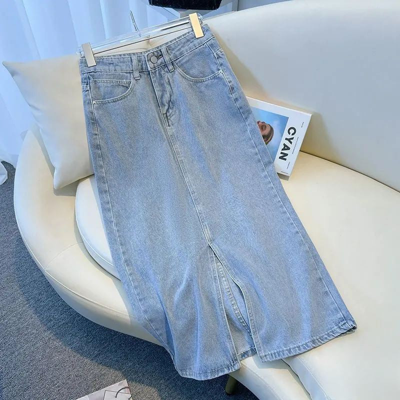 Ice Blue Denim Maxi Skirt
