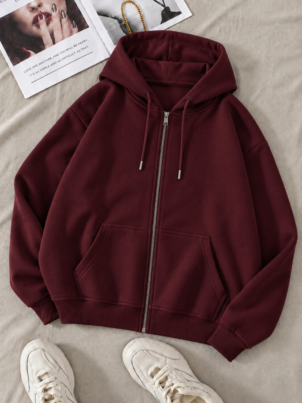 Burgundy Zipper Hoodie