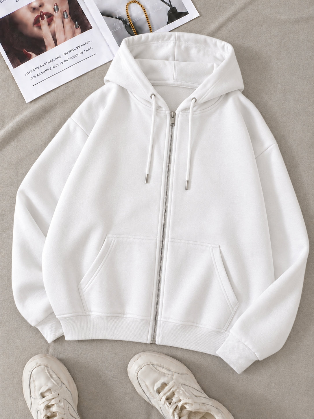 White Zipper Hoodie