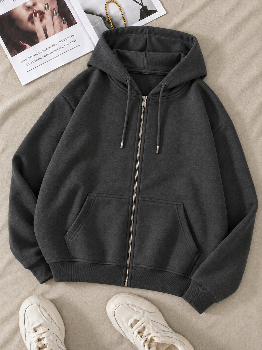 Dark Grey Zipper Hoodie