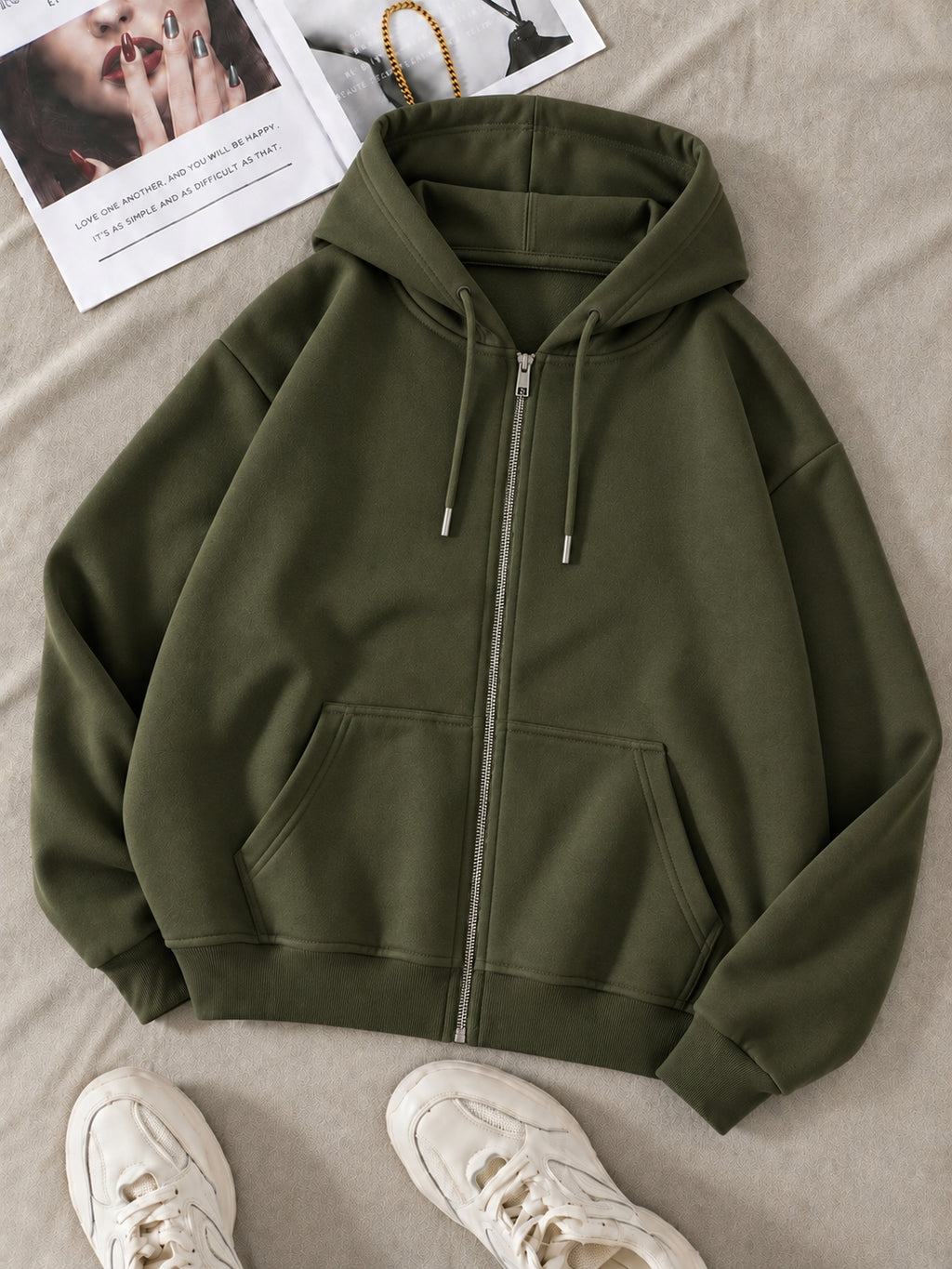 Olive Green Zipper Hoodie