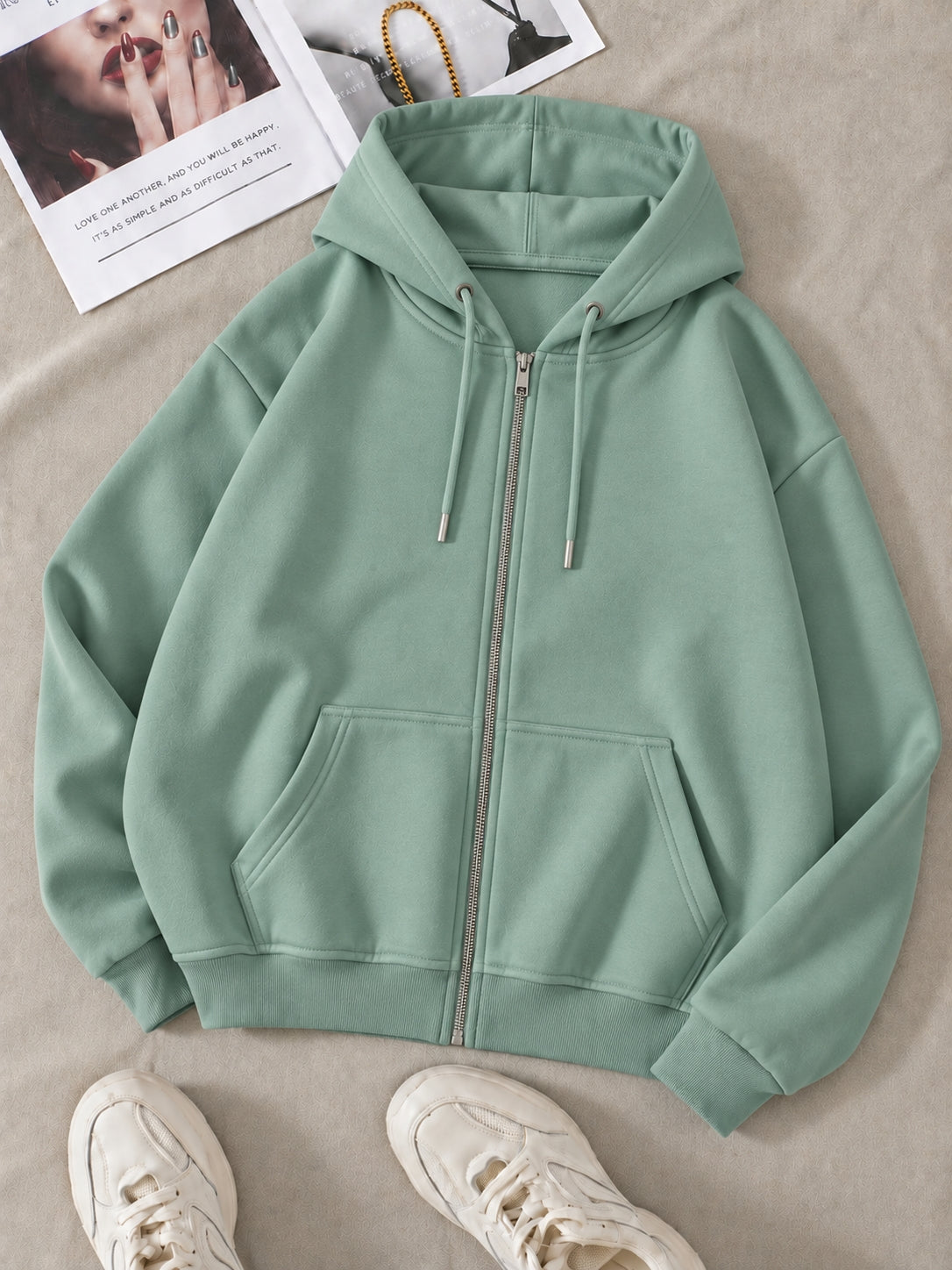 Mint Green Zipper Hoodie