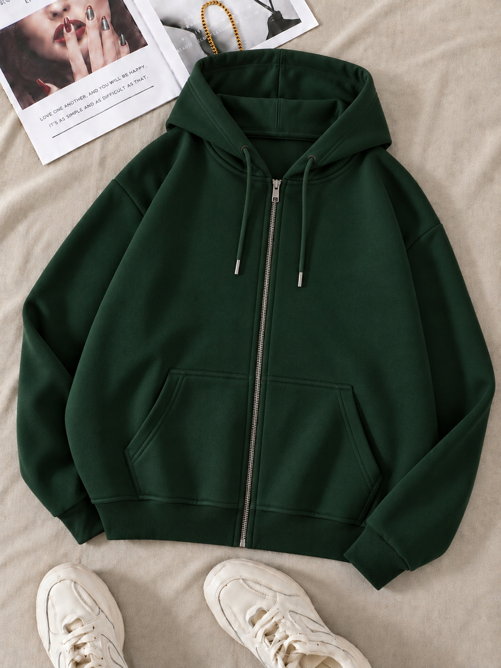 Bottle Green Zipper Hoodie