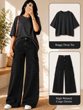 Charcoal Drop Shoulder T-shirt & Black Cargo Jeans