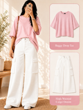 Baby-Pink Drop Shoulder T-shirt & White Cargo Jeans