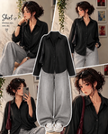 Black Button-Down Shirt With Light Grey Vintage Wide Leg Jeans