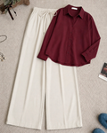 Maroon Button Down Shirt & White Flapper Trouser